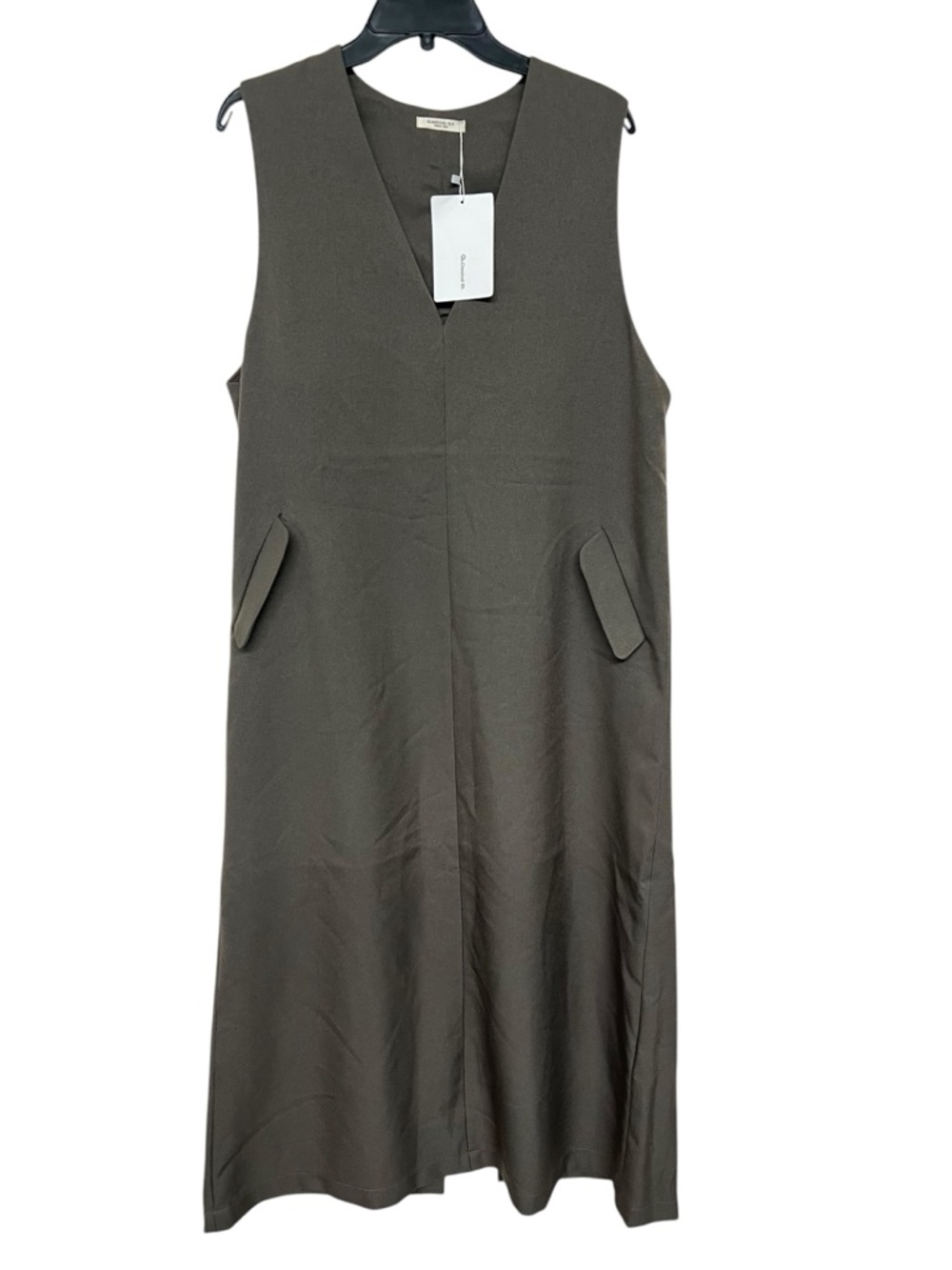 NEW Classical Elf Sleeveless V-Neck Shift Dress in Olive Brown Minimalist